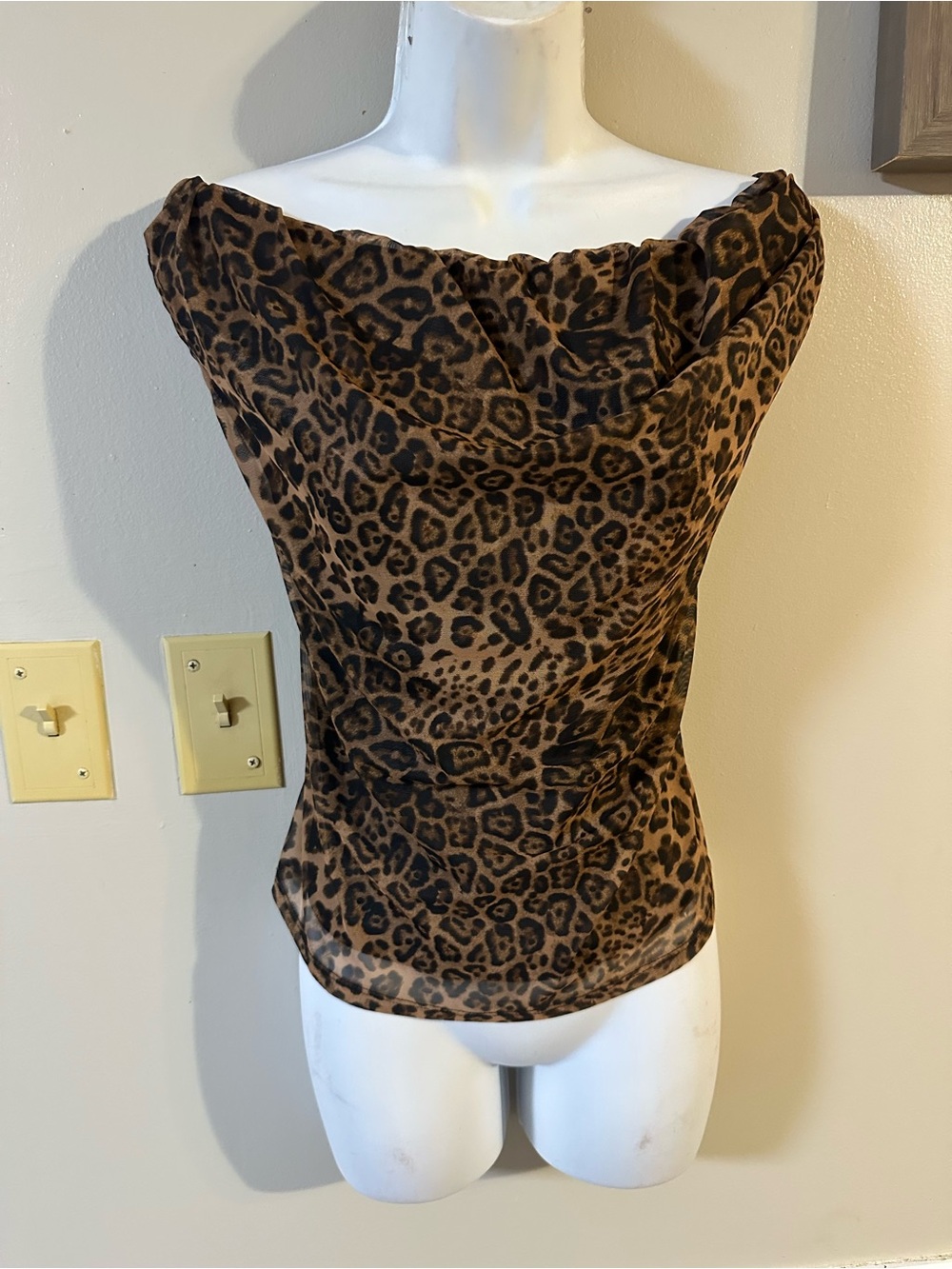 Women's Leopard Print Off-Shoulder Cowl Neck Camisole - Brown/Black